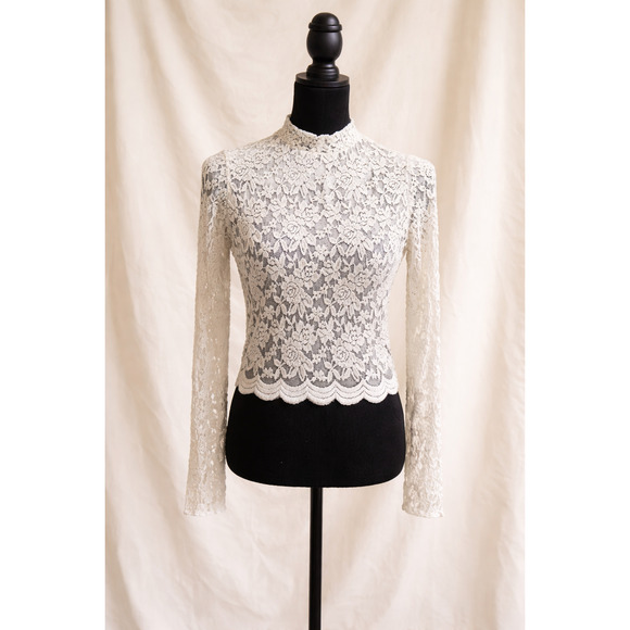 Ambiance Tops - Ambiance Lace Top Size M Mock Neck Stretch Romantic Fairycore Cottagecore NWT